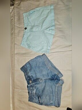 Lot of 2 Girls Size 7/8 Shorts | Light Blue Denim Smocked Waist + Mint Green